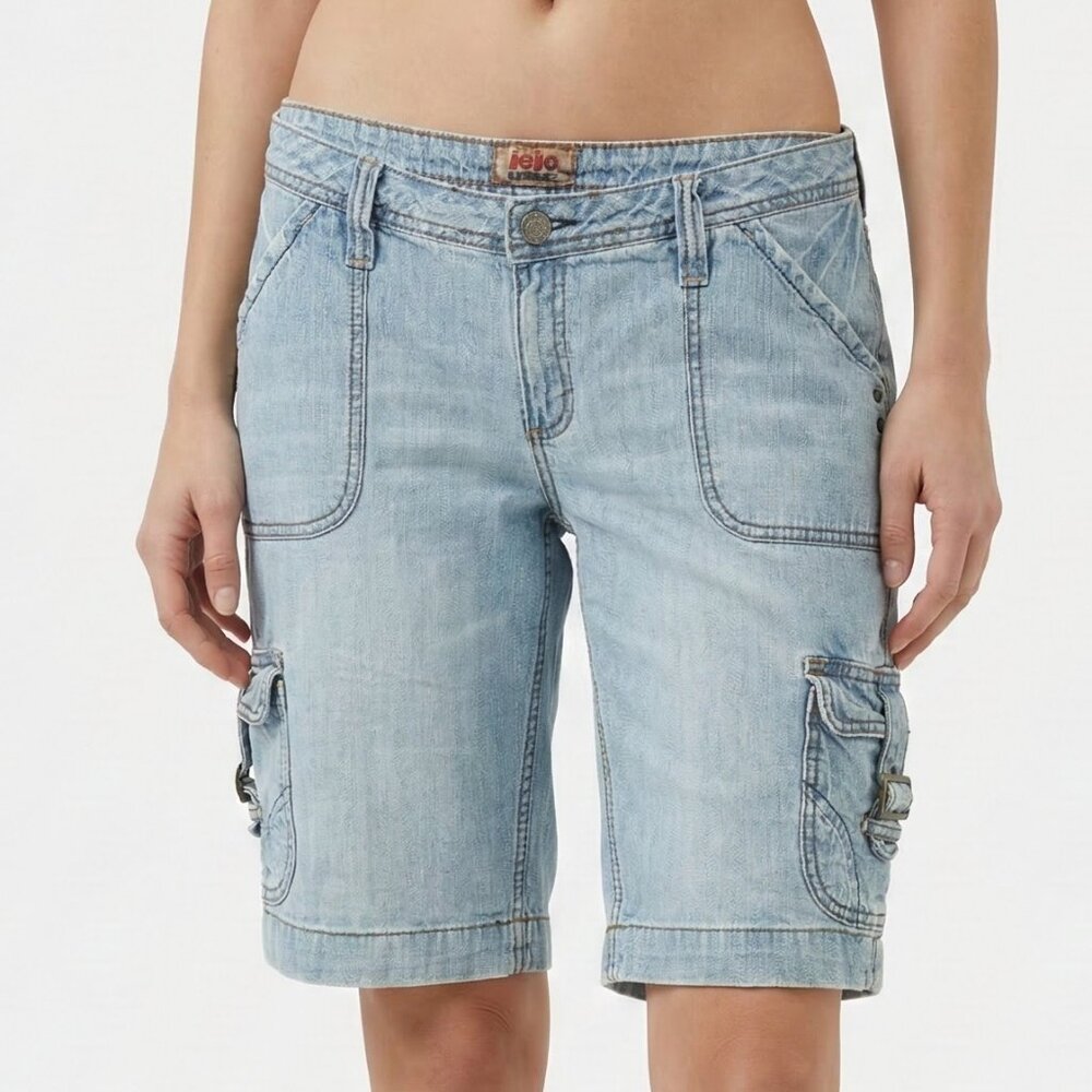 Vintage No Boundaries Shorts Y2K Low Rise Denim Blue Cargo Grunge 15